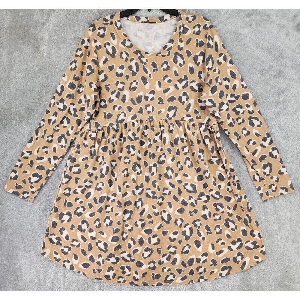 Jodifl Dress Womens Large Leopard Print Distressed Casual Long Sleeve Mini
